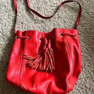 J. Crew Leather Bucket Bag in Red